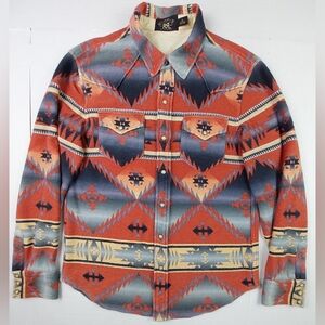RRL Ralph Lauren Southwestern Aztec Pearl Snap Shirt Mens Medium Concho Button